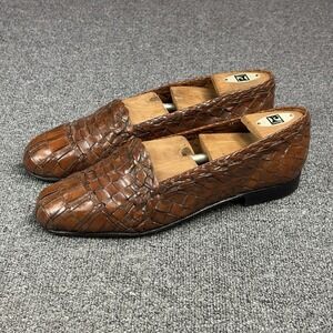 Moreschi Brown Woven Leather Loafers Mens 9.5 Handmade Italy Slip On Dress Shoe
